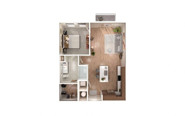 Rendering of the A3 floor plan with 1 bedroom[s] and 1 bathroom[s] at Windsor South Congress