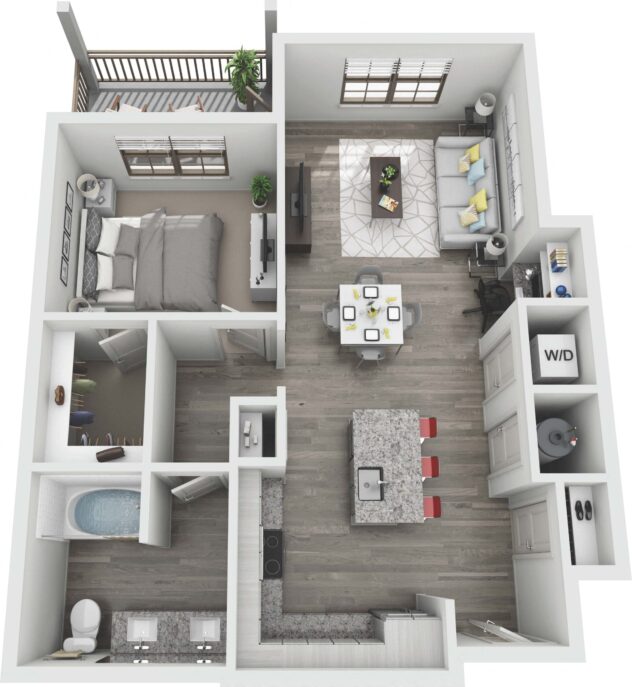 Rendering of the A3 floor plan with 1 bedroom[s] and 1 bathroom[s] at Windsor Sugarloaf