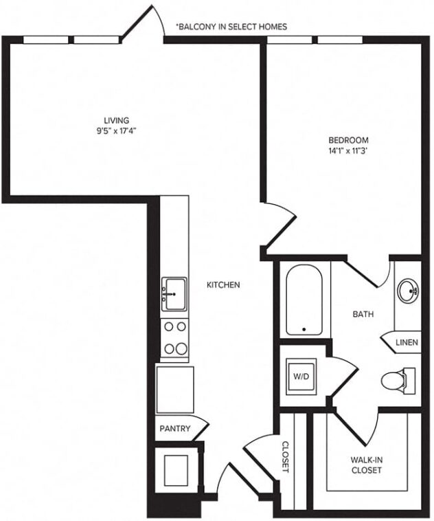 Rendering of the A3 floor plan with 1 bedroom[s] and 1 bathroom[s] at Windsor Turtle Creek