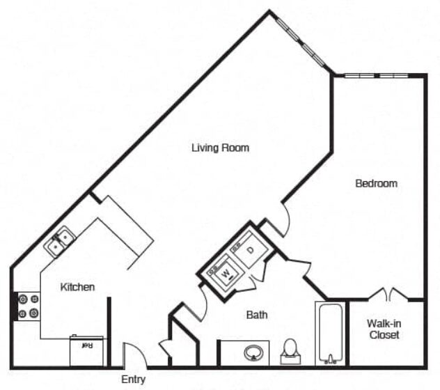 Rendering of the A3 floor plan with 1 bedroom[s] and 1 bathroom[s] at Windsor West Lemmon