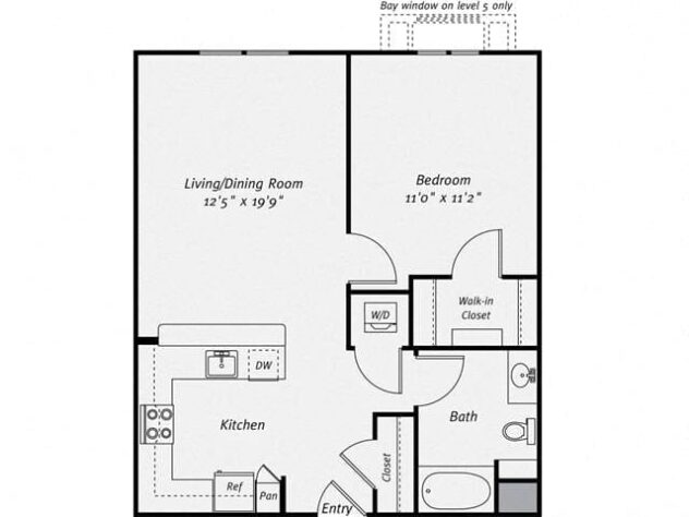 Rendering of the A3 floor plan with 1 bedroom[s] and 1 bathroom[s] at Dublin Station by Windsor