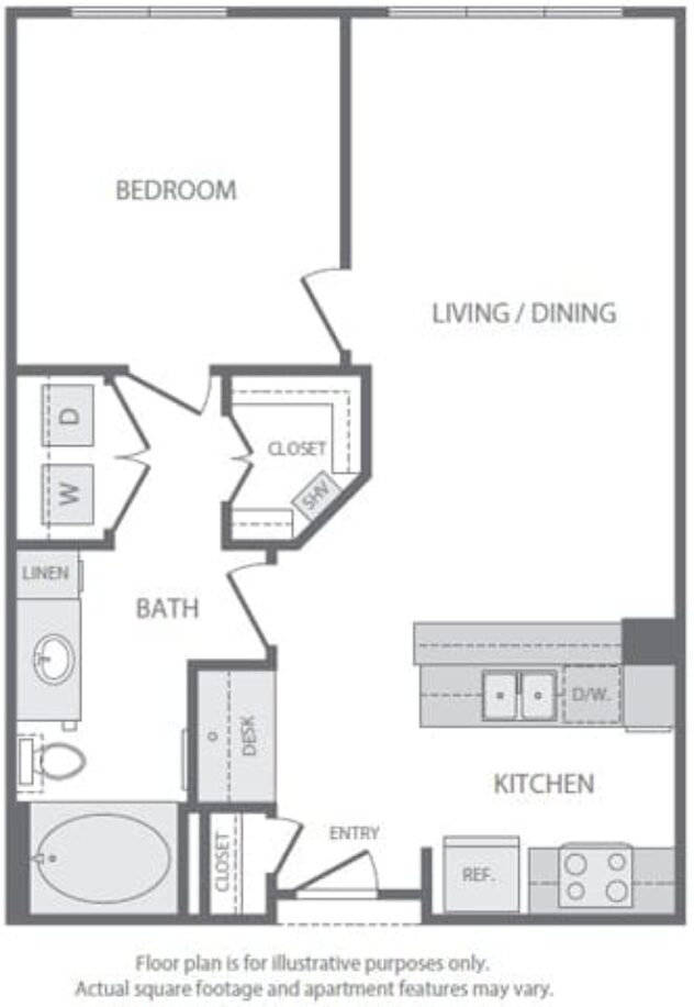 Rendering of the A3 floor plan with 1 bedroom[s] and 1 bathroom[s] at Windsor South Lamar