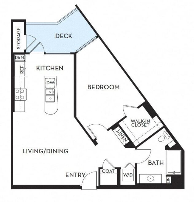 Rendering of the A3 floor plan with 1 bedroom[s] and 1 bathroom[s] at 5550 Wilshire at Miracle Mile