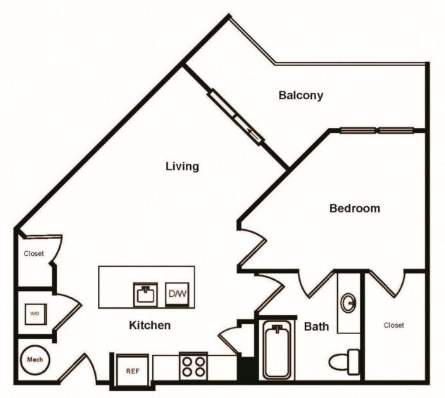 Rendering of the A3 floor plan with 1 bedroom[s] and 1 bathroom[s] at Stadium Walk By Windsor