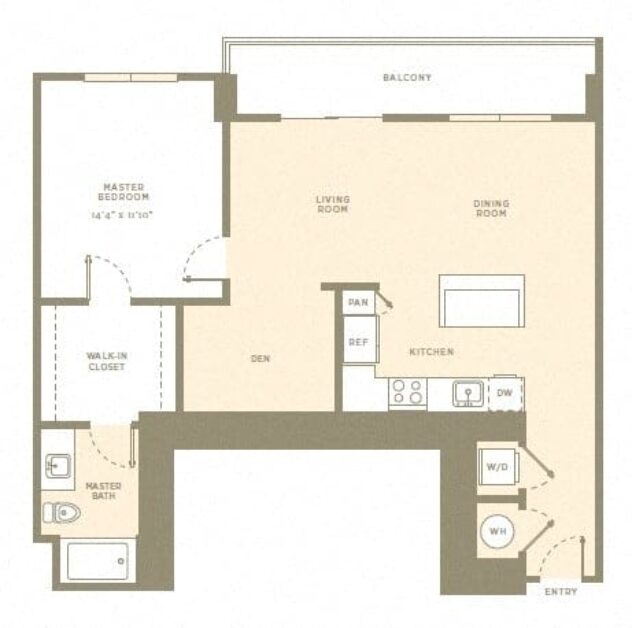 Rendering of the A3 floor plan with 1 bedroom[s] and 1 bathroom[s] at Amaray Las Olas by Windsor