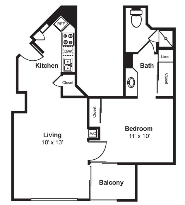 Rendering of the A3 floor plan with 1 bedroom[s] and 1 bathroom[s] at Renaissance Tower