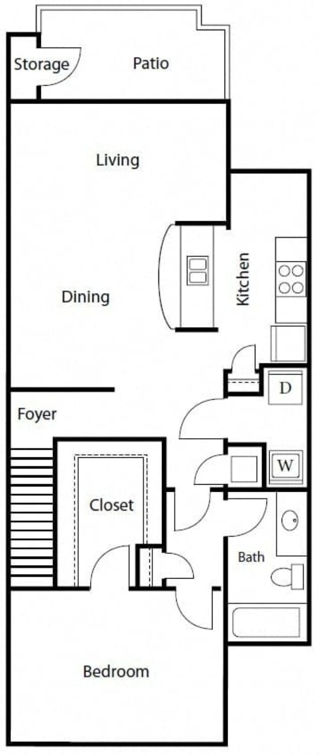 Rendering of the A3 floor plan with 1 bedroom[s] and 1 bathroom[s] at Windsor Coral Springs