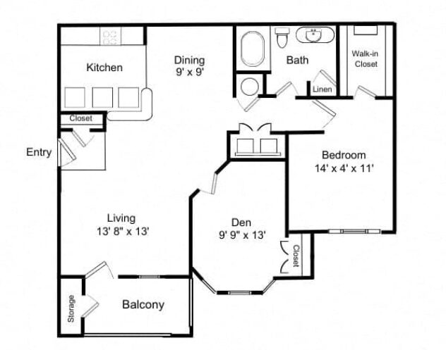 Rendering of the A3 - Providence floor plan with 1 bedroom[s] and 1 bathroom[s] at Windsor Vinings