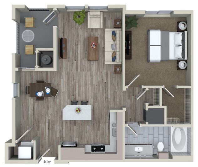 Rendering of the A3a floor plan with 1 bedroom[s] and 1 bathroom[s] at Valentia by Windsor