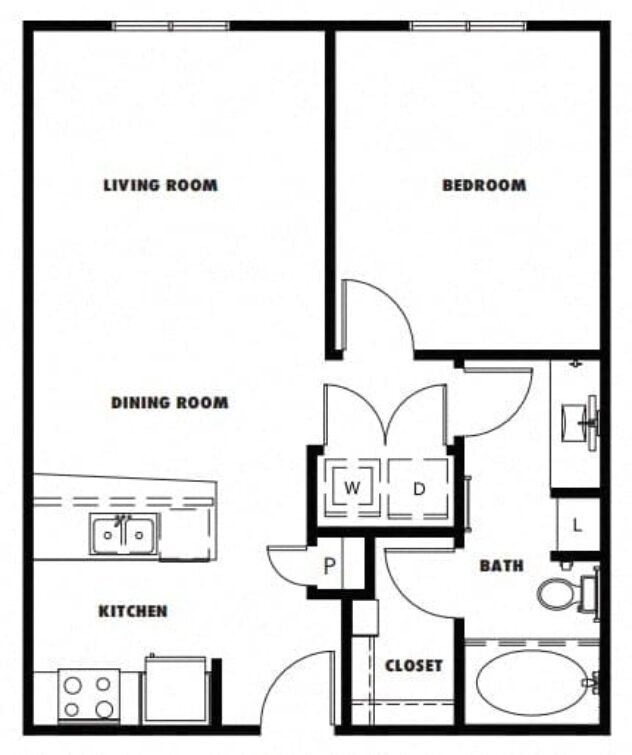 Rendering of the A3A floor plan with 1 bedroom[s] and 1 bathroom[s] at Windsor Metro West