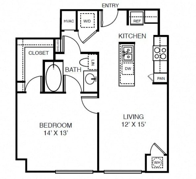 Rendering of the A3A floor plan with 1 bedroom[s] and 1 bathroom[s] at Windsor on the Lake