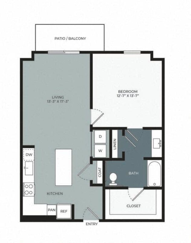 Rendering of the A3a floor plan with 1 bedroom[s] and 1 bathroom[s] at Windsor West Plano