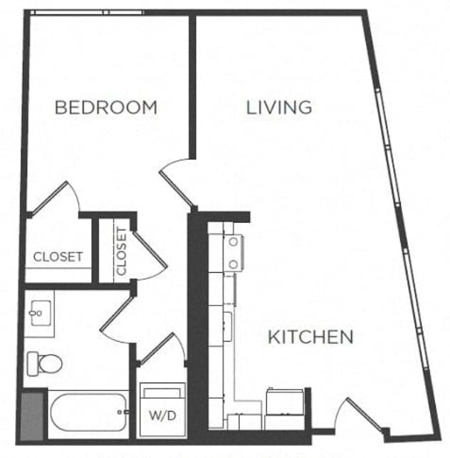 Rendering of the A4 floor plan with 1 bedroom[s] and 1 bathroom[s] at Mission Bay by Windsor