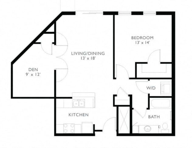 Rendering of the A4 floor plan with 1 bedroom[s] and 1 bathroom[s] at Windsor at Oak Grove