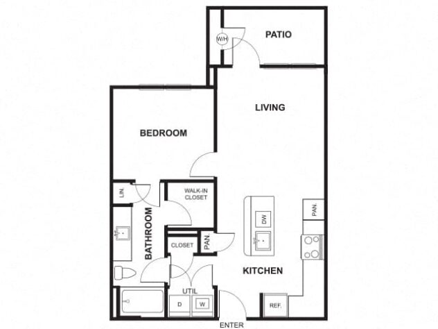 Rendering of the A4 floor plan with 1 bedroom[s] and 1 bathroom[s] at Windsor Ridge