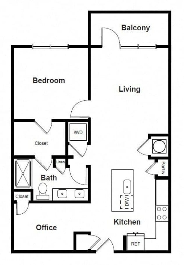 Rendering of the A4 floor plan with 1 bedroom[s] and 1 bathroom[s] at Elevate West Village