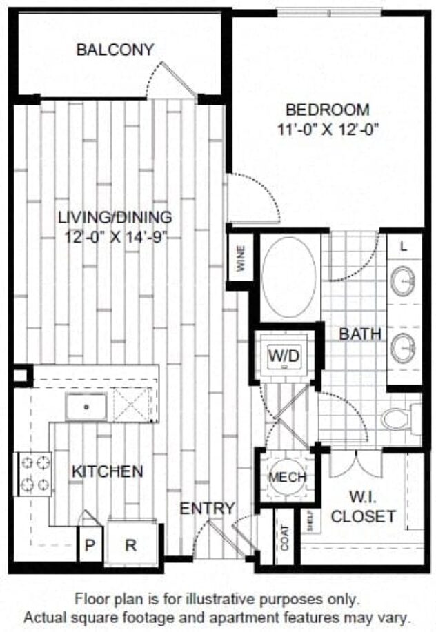 Rendering of the A4 floor plan with 1 bedroom[s] and 1 bathroom[s] at Windsor CityLine