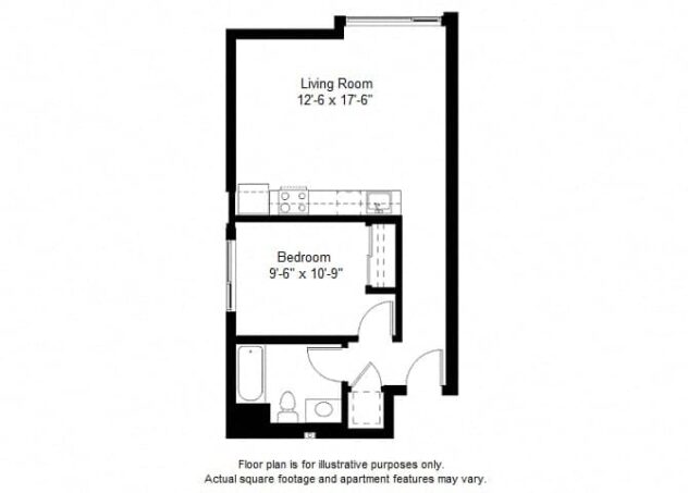 Rendering of the A4 floor plan with 1 bedroom[s] and 1 bathroom[s] at Windsor at Dogpatch