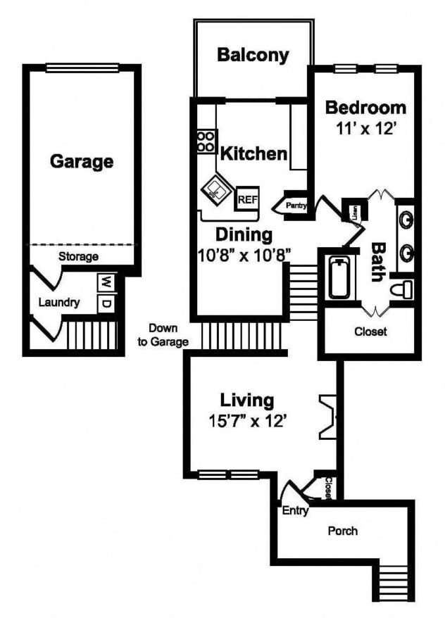 Rendering of the A4 floor plan with 1 bedroom[s] and 1 bathroom[s] at Windsor at Legacy