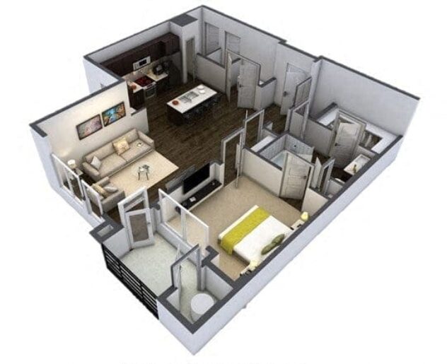 Rendering of the A4 floor plan with 1 bedroom[s] and 1 bathroom[s] at Windsor at Pinehurst