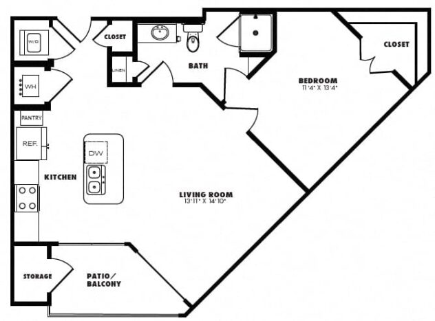 Rendering of the A4 floor plan with 1 bedroom[s] and 1 bathroom[s] at Windsor Burnet