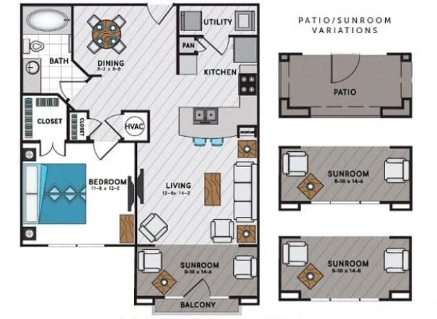 Rendering of the A4 floor plan with 1 bedroom[s] and 1 bathroom[s] at Windsor Chastain