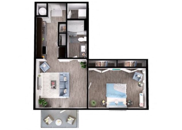 Rendering of the A4 floor plan with 1 bedroom[s] and 1 bathroom[s] at Windsor Interlock