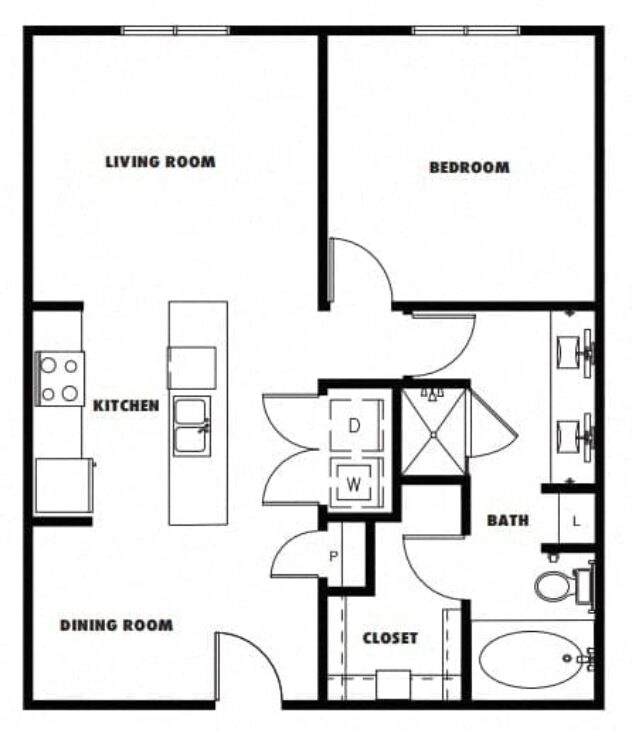 Rendering of the A4 floor plan with 1 bedroom[s] and 1 bathroom[s] at Windsor Metro West