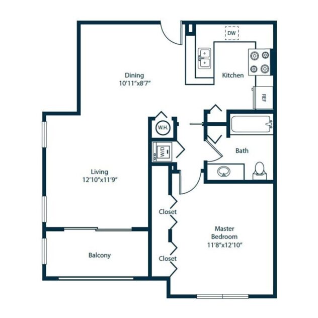 Rendering of the A4 floor plan with 1 bedroom[s] and 1 bathroom[s] at Windsor Coconut Creek