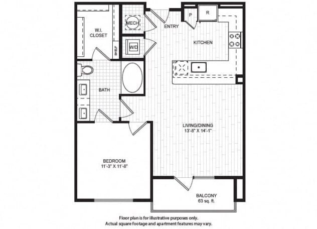 Rendering of the A4 floor plan with 1 bedroom[s] and 1 bathroom[s] at Windsor Old Fourth Ward