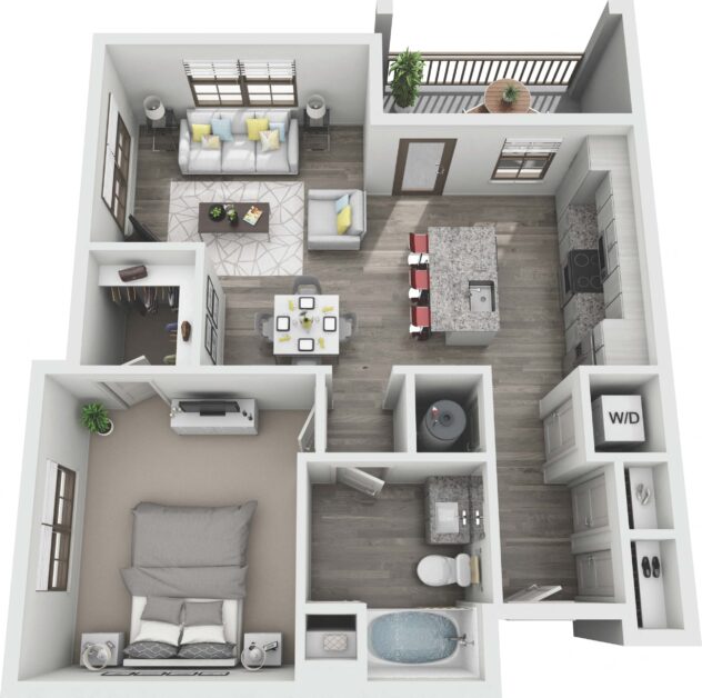 Rendering of the A4 floor plan with 1 bedroom[s] and 1 bathroom[s] at Windsor Sugarloaf