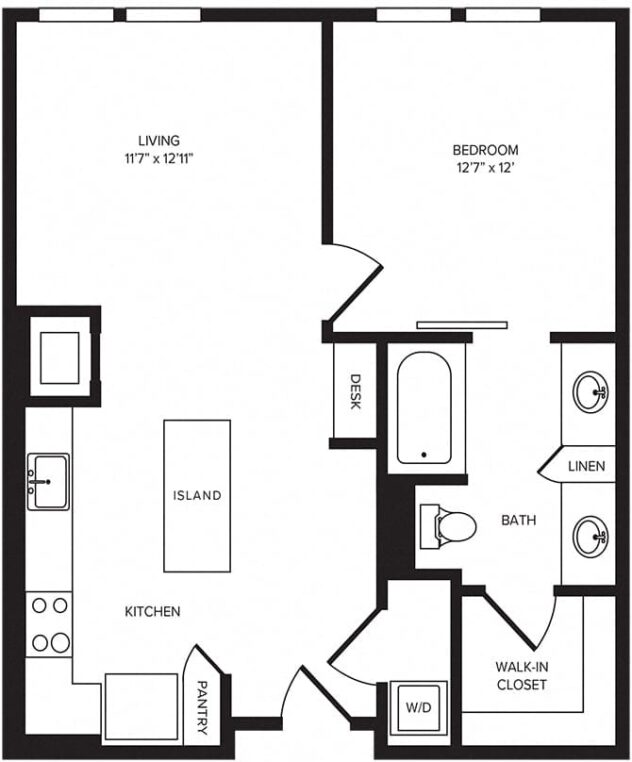 Rendering of the A4 floor plan with 1 bedroom[s] and 1 bathroom[s] at Windsor Turtle Creek