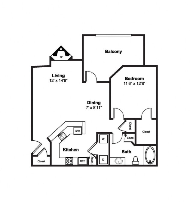 Rendering of the A4 floor plan with 1 bedroom[s] and 1 bathroom[s] at Windsor Westbridge