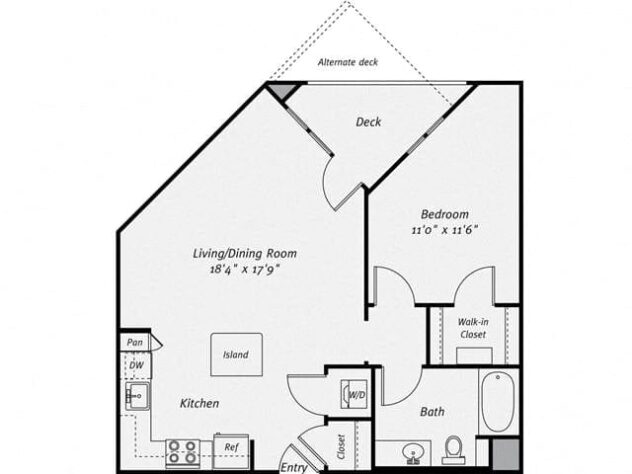 Rendering of the A4 floor plan with 1 bedroom[s] and 1 bathroom[s] at Dublin Station by Windsor