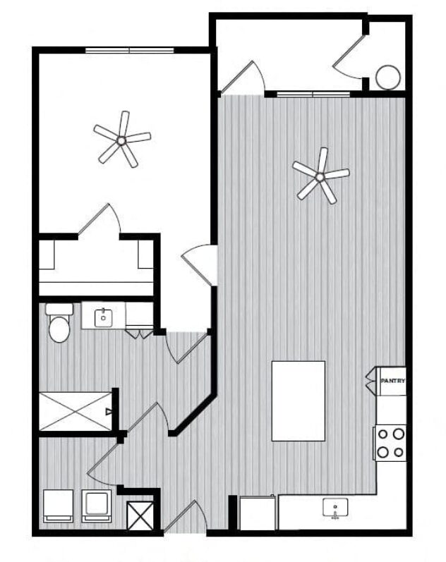 Rendering of the A4 floor plan with 1 bedroom[s] and 1 bathroom[s] at Windsor Republic Place