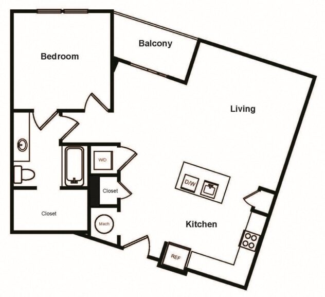 Rendering of the A4 floor plan with 1 bedroom[s] and 1 bathroom[s] at Stadium Walk By Windsor