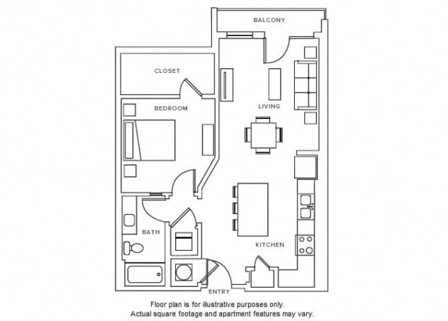 Rendering of the A4 floor plan with 1 bedroom[s] and 1 bathroom[s] at Windsor Parkview