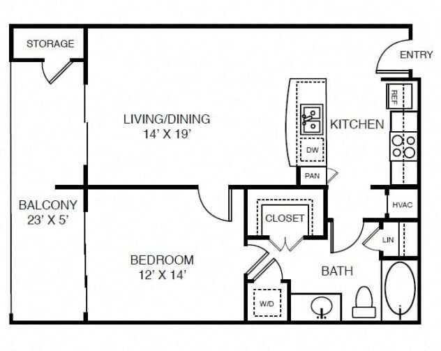 Rendering of the A4 floor plan with 1 bedroom[s] and 1 bathroom[s] at Windsor on the Lake