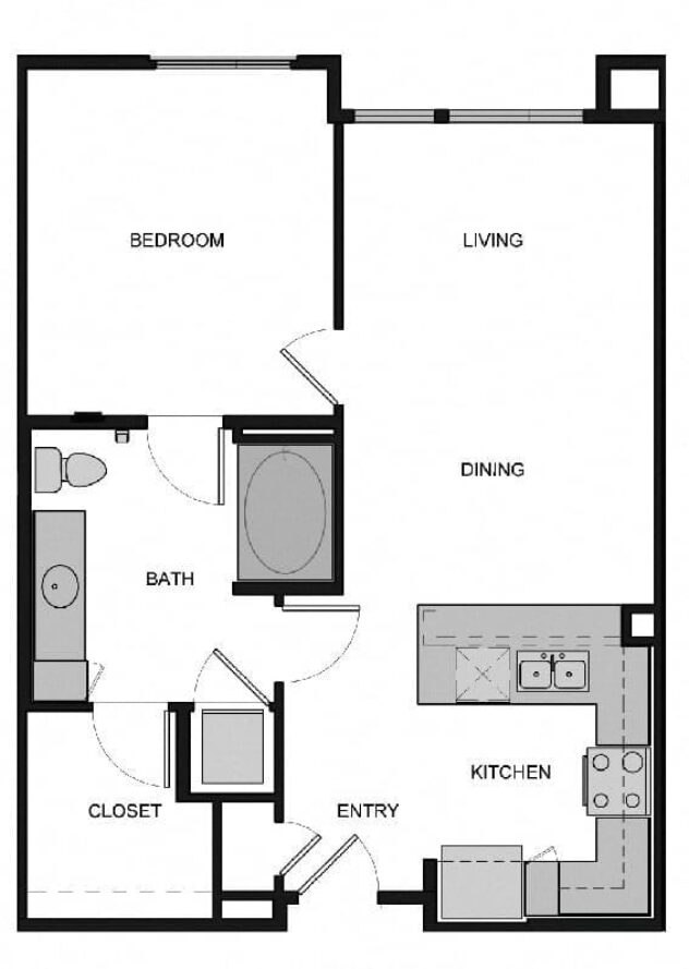 Rendering of the A4 One Bedroom floor plan with 1 bedroom[s] and 1 bathroom[s] at South Park by Windsor