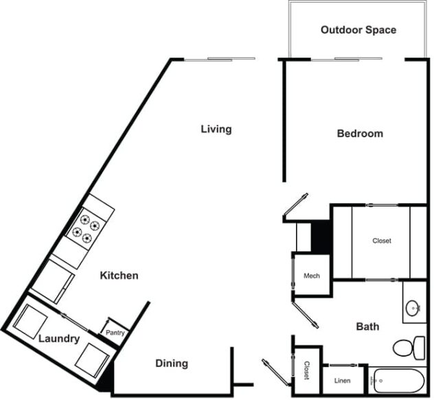 Rendering of the A4 - The Prelude floor plan with 1 bedroom[s] and 1 bathroom[s] at Windsor Encore