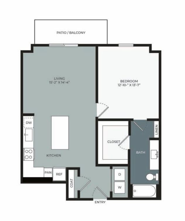 Rendering of the A4a floor plan with 1 bedroom[s] and 1 bathroom[s] at Windsor West Plano