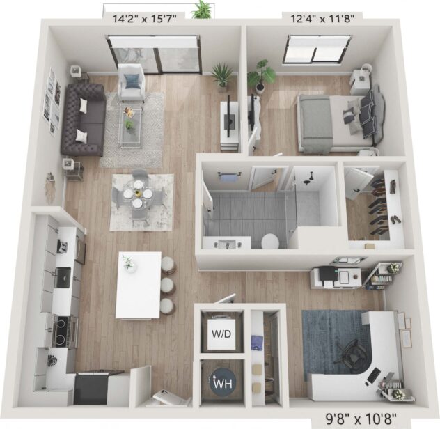 Rendering of the A4d floor plan with 1 bedroom[s] and 1 bathroom[s] at Céntrico by Windsor