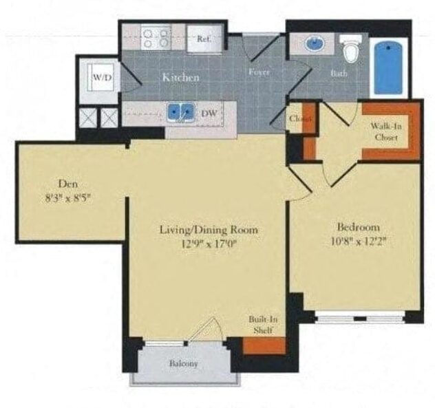 Rendering of the A4D floor plan with 1 bedroom[s] and 1 bathroom[s] at Halstead Tower by Windsor