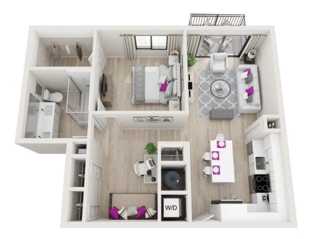 Rendering of the A4D - Felicity floor plan with 1 bedroom[s] and 1 bathroom[s] at Windsor Ludlam Trail