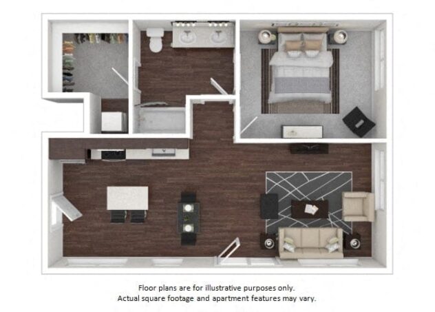 Rendering of the A5.1 floor plan with 1 bedroom[s] and 1 bathroom[s] at The Casey