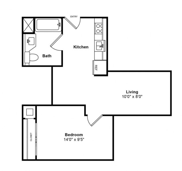 Rendering of the A5 floor plan with 1 bedroom[s] and 1 bathroom[s] at Sea Castle