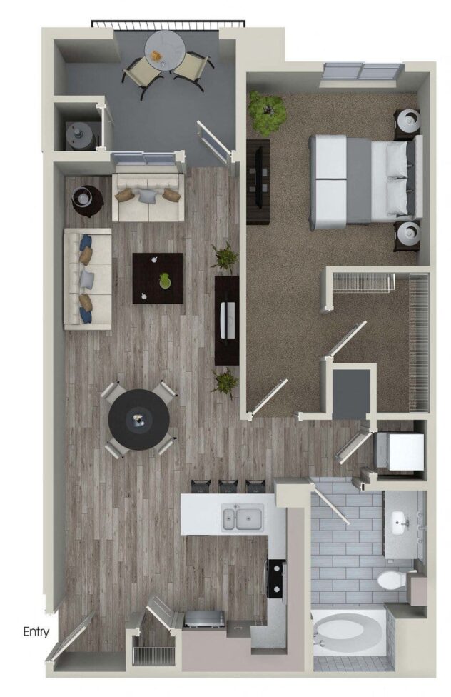 Rendering of the A5 floor plan with 1 bedroom[s] and 1 bathroom[s] at Valentia by Windsor