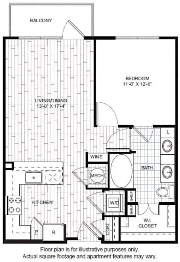 Rendering of the A5 floor plan with 1 bedroom[s] and 1 bathroom[s] at Windsor CityLine