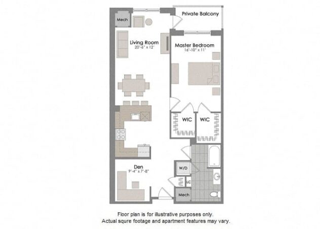 Rendering of the A5 floor plan with 1 bedroom[s] and 1 bathroom[s] at Twenty50 by Windsor