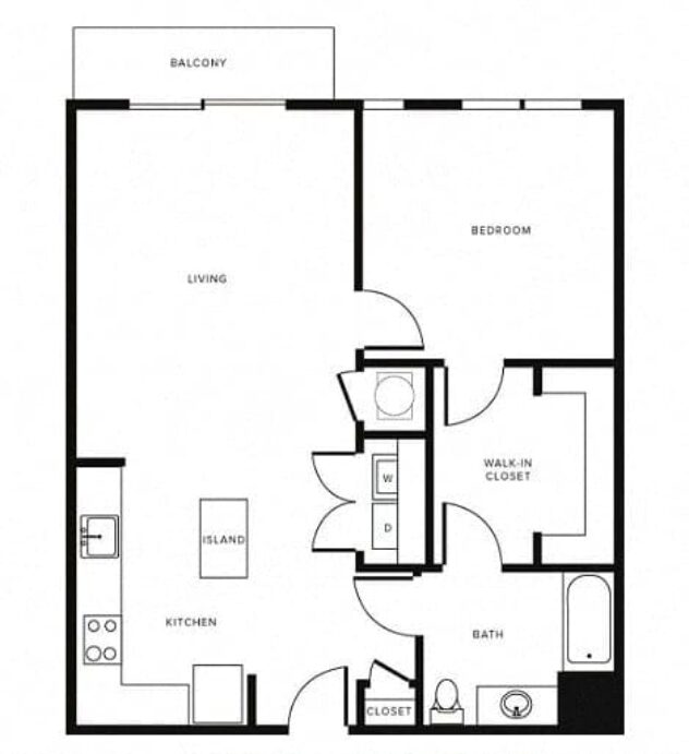 Rendering of the A5 floor plan with 1 bedroom[s] and 1 bathroom[s] at Morningside Atlanta by Windsor